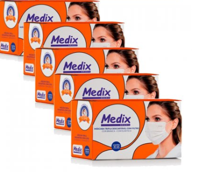 kit 400 Mascara Descartável De Proteção Facial Tripla Branca 8cx - Medix